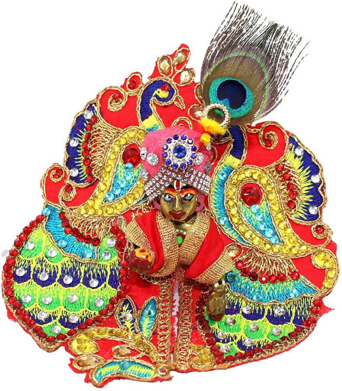Shyam Creation Red Designer Laddu Gopal Dress mukut/safa -1 mor pankh (Size 4 , 8inch) Dress  (Cotton)