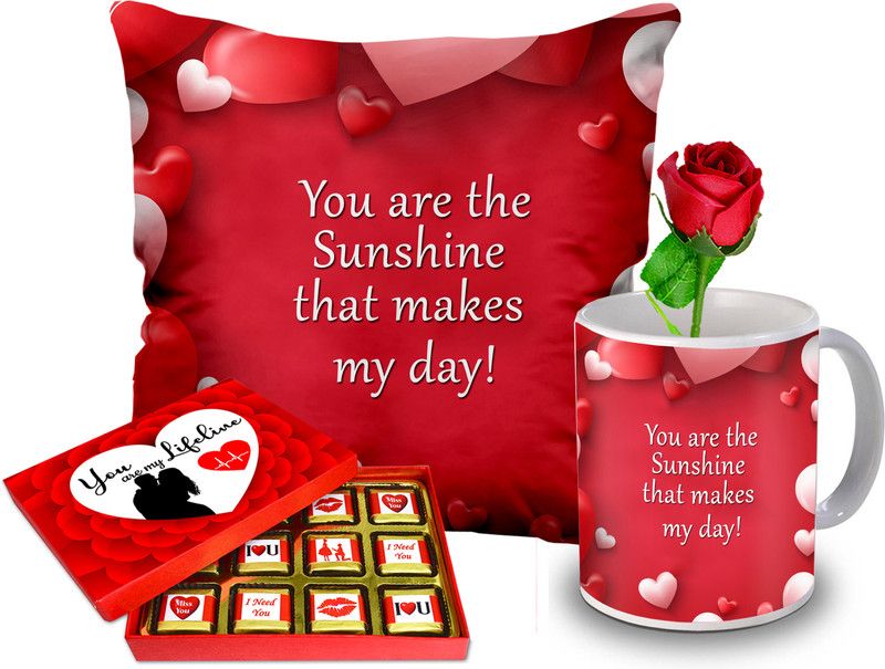 Midiron Valentine Day Gift For Girlfriend/boyfriend (Chocolate, Mug, Cushion, Rose) Ceramic, Microfibre Gift Box  (Multicolor)