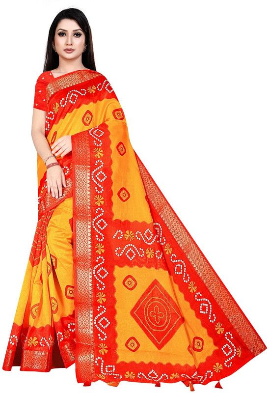 Self Design Leheria Pure Silk Saree  (Yellow)