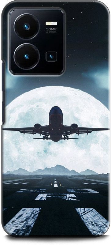 WallCraft Back Cover for Vivo Y35, V2205 AIRPLANE, JET, MOON, DARK, BEAUTIFULL, SKY  (Multicolor, Dual Protection, Pack of: 1)