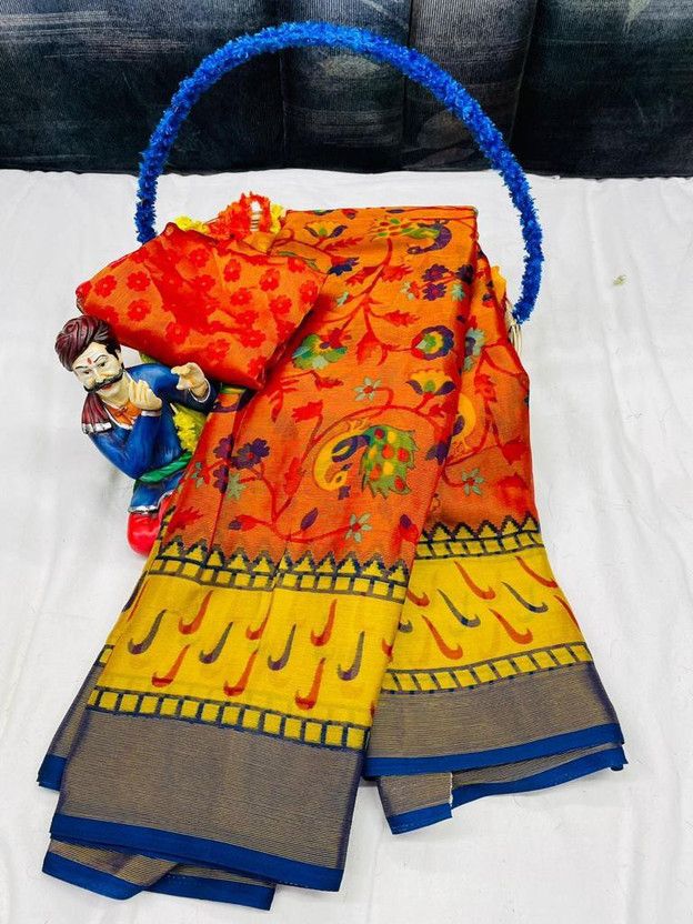 Printed Bollywood Viscose Rayon Saree  (Dark Blue)