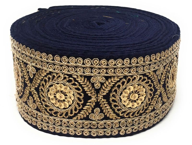Inhika Women's Heavy Embroidery Lace (7 cm, 9 Meter Long Navy Blue) Lace Reel  (Pack of 1)