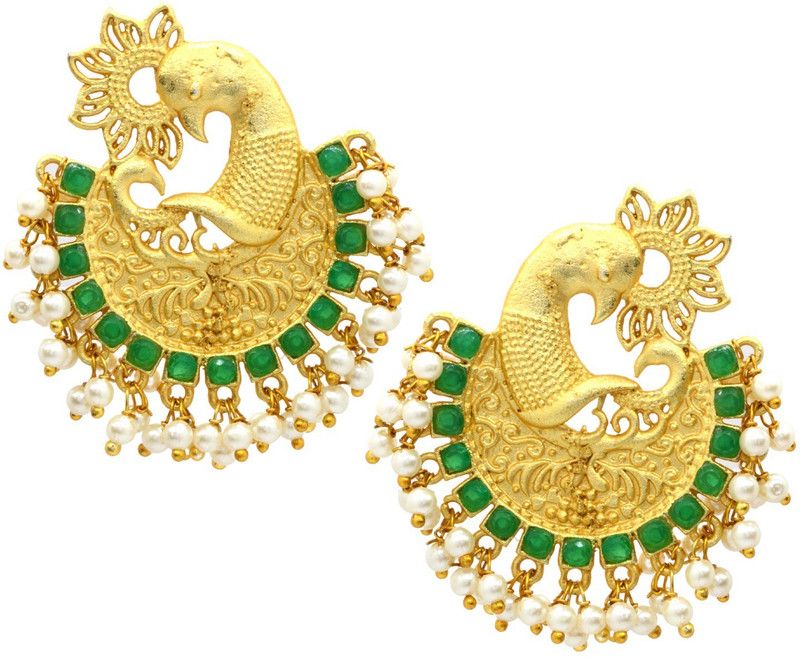 Peacock Golden Earrings Zircon Brass Drops & Danglers