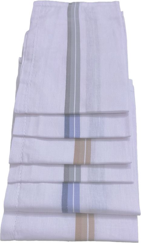 ARTCCOT Men's Cotton Handkerchief | 46 x 46 cms | Exclusive Collection ["White with colored"] Handkerchief  (Pack of 6)
