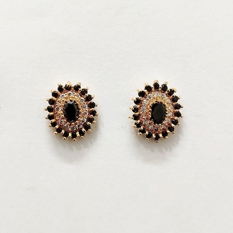 Glamorous Beautiful Looks BLACK & WHITE Ad Earring Cubic Zirconia Brass Stud Earring