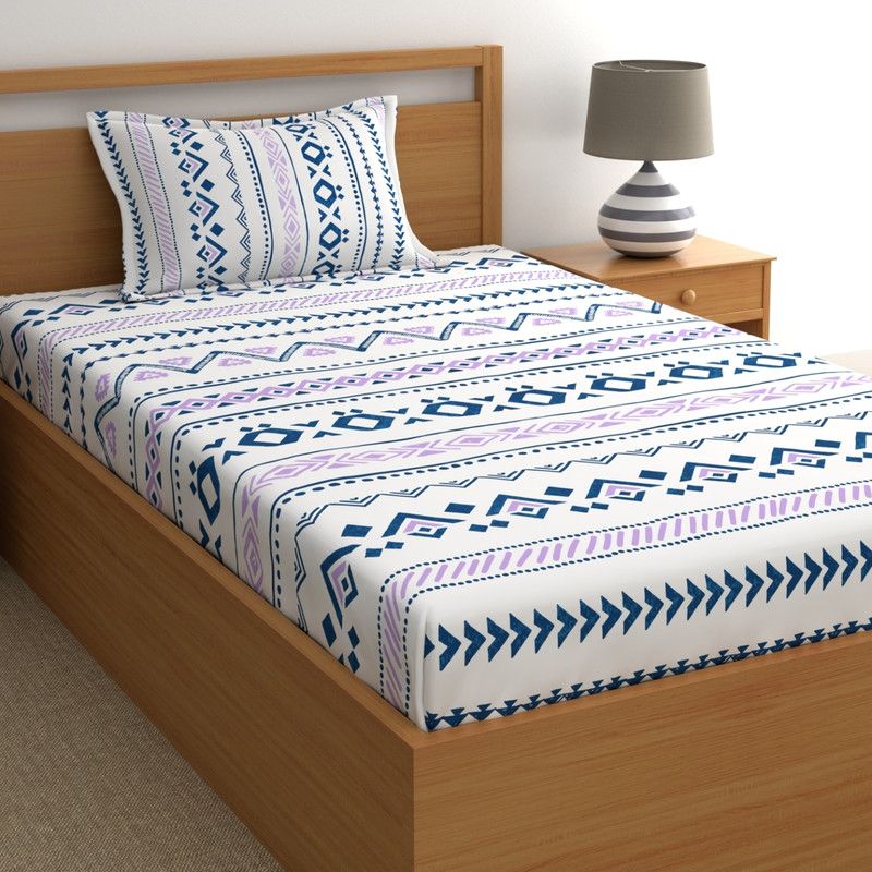 Home Ecstasy 140 TC Cotton Single Geometric Flat Bedsheet  (Pack of 1, Purple)