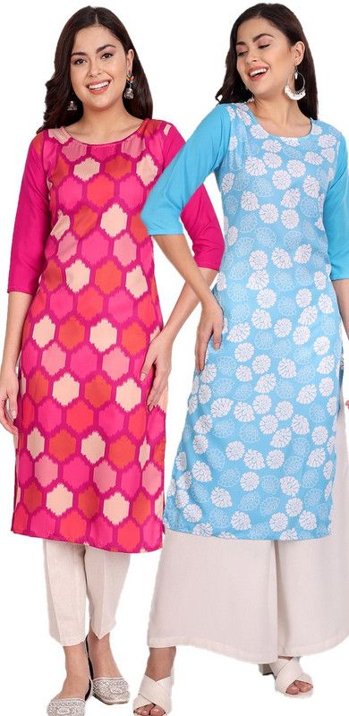 Pack of 2 Women Printed Crepe A-line Kurta  (Multicolor)