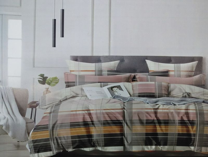 Polycotton King Geometric Bedsheet  (Pack of 1, Brown , Orange and Black)