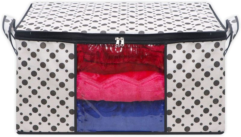 Fancy Walas Storage Organizer for Storing Blanket, Clothes Big Size Underbed Water Proof Storage Bag/Storage Organizer for Storing Blanket FW531-WHT-BLK-DOTT-PK1  (White)