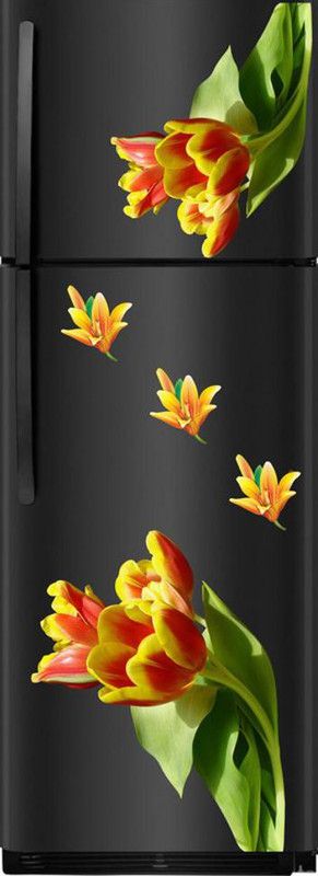 Kamya Home Décor 50 cm Yellow and orange flowers fridge wall sticker Self Adhesive Sticker  (Pack of 1)