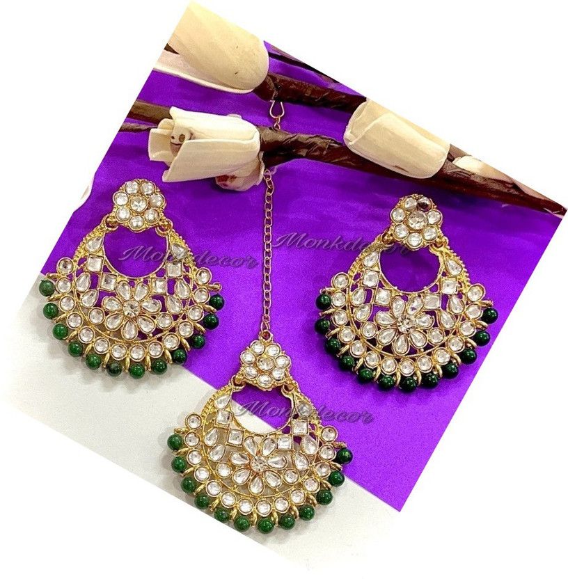 Colorful D1 Earrings With Mangtika Artificial Beads Alloy Earring Set