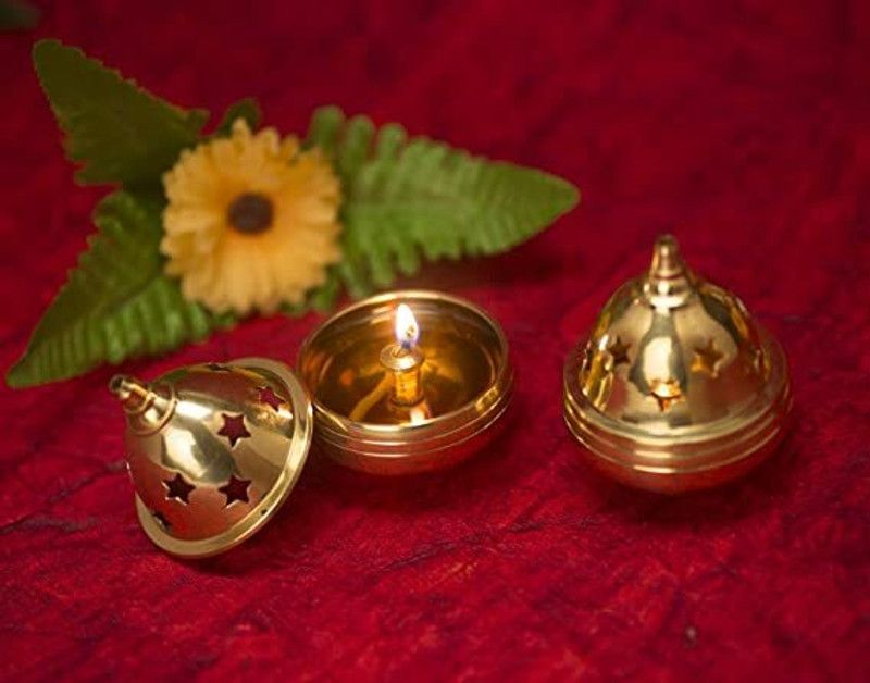 GODS CHOICE Brass Nandha Diya With Lid For Pooja/Decor Size : 3 Inches Weight : 110 Grams Brass Table Diya  (Height: 10 inch)