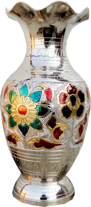 Brass Gift Center Flower Pot With Handwork Colour Finish Brass Vase  (10 inch, Multicolor)