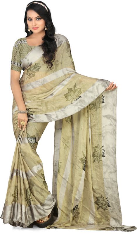 Printed Bollywood Viscose Rayon Saree  (Beige)