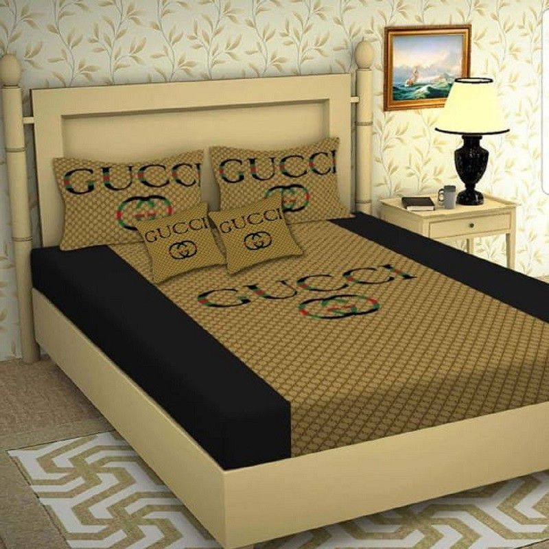 Hanubala Trends 180 TC Velvet Double 3D Printed Flat Bedsheet  (Pack of 1, Green & Brown)