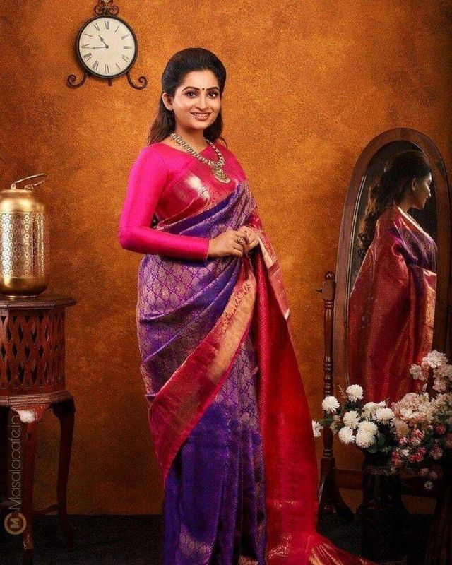 Kanjivaram Jacquard, Pure Silk Saree  (Purple)