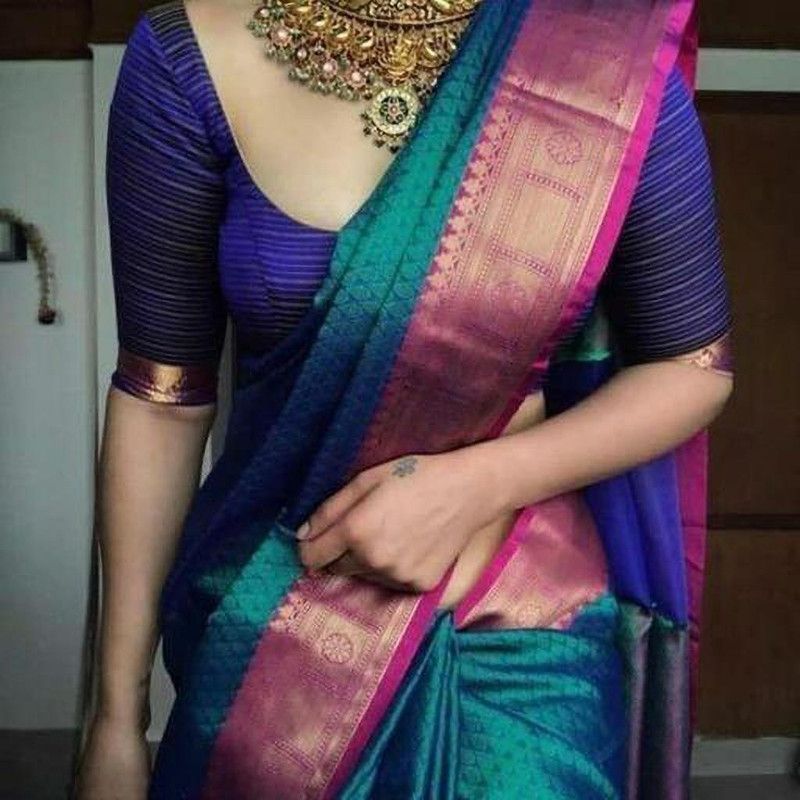 Woven Patola Jacquard, Pure Silk Saree  (Light Blue)
