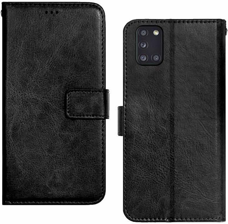 Bangdu Flip Cover for Samsung Galaxy A31 (Flexible | Leather Finish | Card Pockets Wallet & Stand )  (Black, Dual Protection, Pack of: 1)