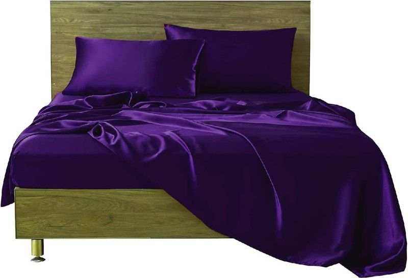 SarahLinen 300 TC Silk, Satin Double Solid Flat Bedsheet  (Pack of 1, Purple)