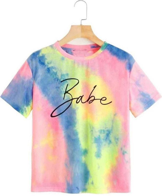 Girls Printed Lycra Blend T Shirt  (White, Pack of 1)