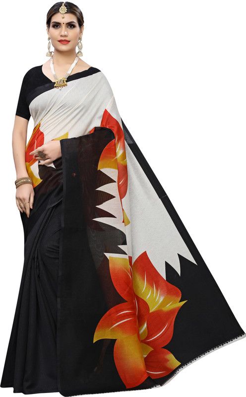 Fashion Art Silk Saree  (Red, Black)