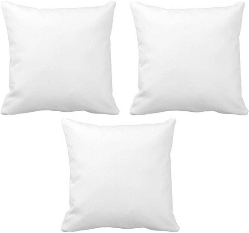 Hot Dealzz Polyester Fibre Solid Back Cushion Pack of 3  (White)