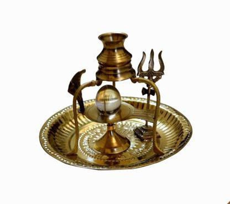 VALUE CRAFTS Brass Shivling / Sphatik Shivling Decorative Showpiece - 9 cm  (Crystal, Gold)
