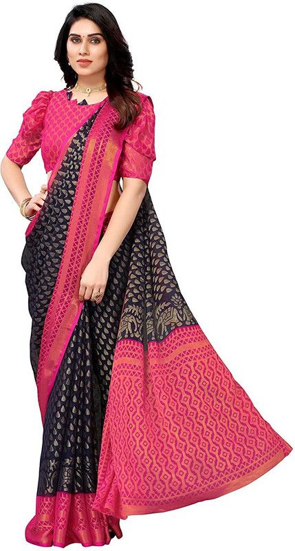 Printed Bollywood Brasso Saree  (Red, Black)