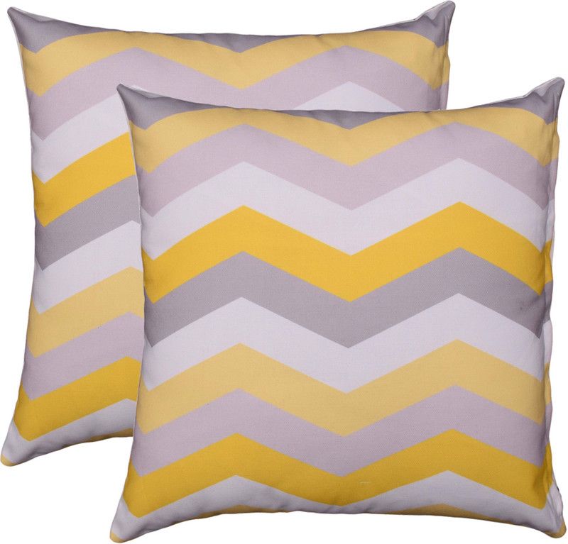 Avira Home Microfibre Printed Chair Cushion Pack of 2  (Yellow)