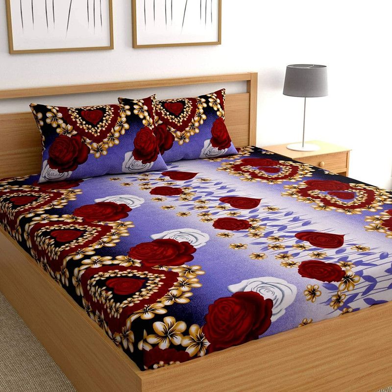 140 TC Microfiber Double 3D Printed Bedsheet  (Pack of 1, Blue)