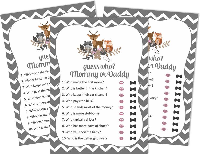 Inkdotpot Who Said it Game Mommy Or Daddy 50 Sheet Baby Shower Neutral Animal Party Supply Invitation Card  (Who said it_Mommy_Or_Daddy, Pack of 1)