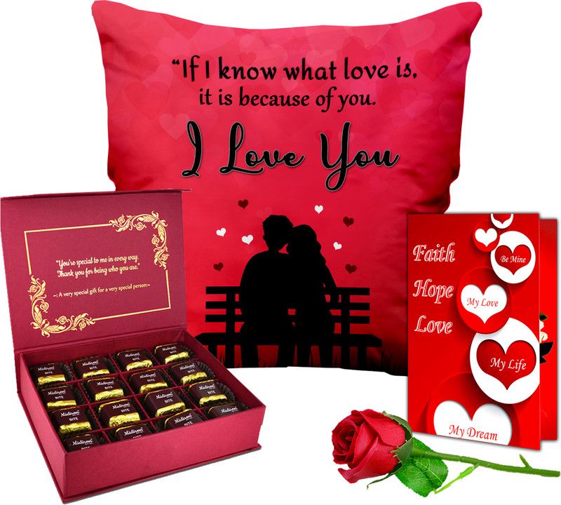 Midiron Valentine’s Day Gift Items|Romantic Gift (Cushion, Rose, Card, Chocolate Box ) Microfibre, Paper Gift Box  (Multicolor)