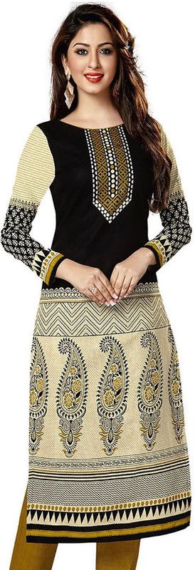 Women Printed, Paisley Pure Cotton Straight Kurta  (Black, Beige)