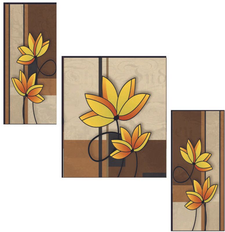 WALLSTOXX Set Of 3 Beautiful Flower 12 Inch X 18 Inch MDF Wall Art Painting Digital Reprint 18 inch x 12 inch Painting  (Without Frame, Pack of 3)