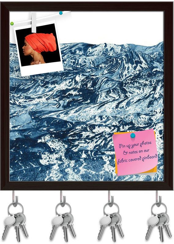 Artzfolio Sea Water Pinboard with Key Holder Hooks Dark Brown Frame 8x8.7inch (20x22cms) Cork Bulletin Board  (Multicolor 8 x 8.7 inch (20 x 22 cms))