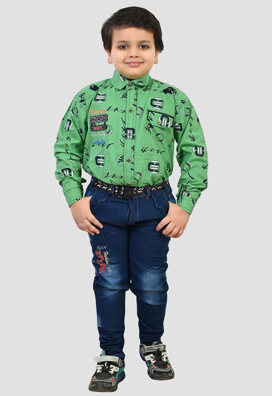 Boys Party(Festive) Shirt Pant  (Green)