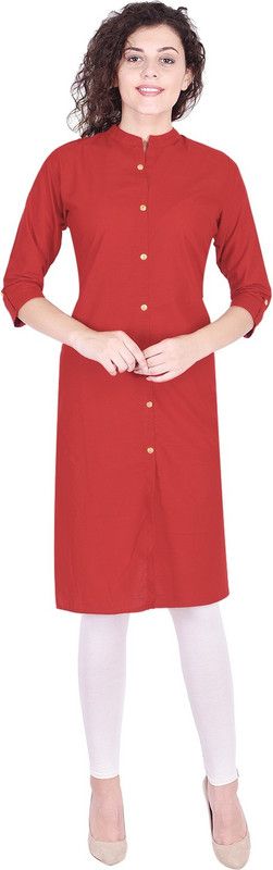 Women Solid Pure Cotton Frontslit Kurti  (Maroon)