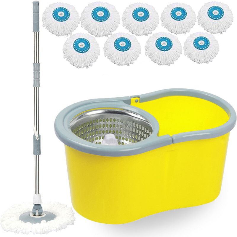 V-MOP Premium Yellow Spin Bucket Mop With 10 Head (( 6 Months Warranty on Rod )) Wet & Dry Mop  (Multicolor)