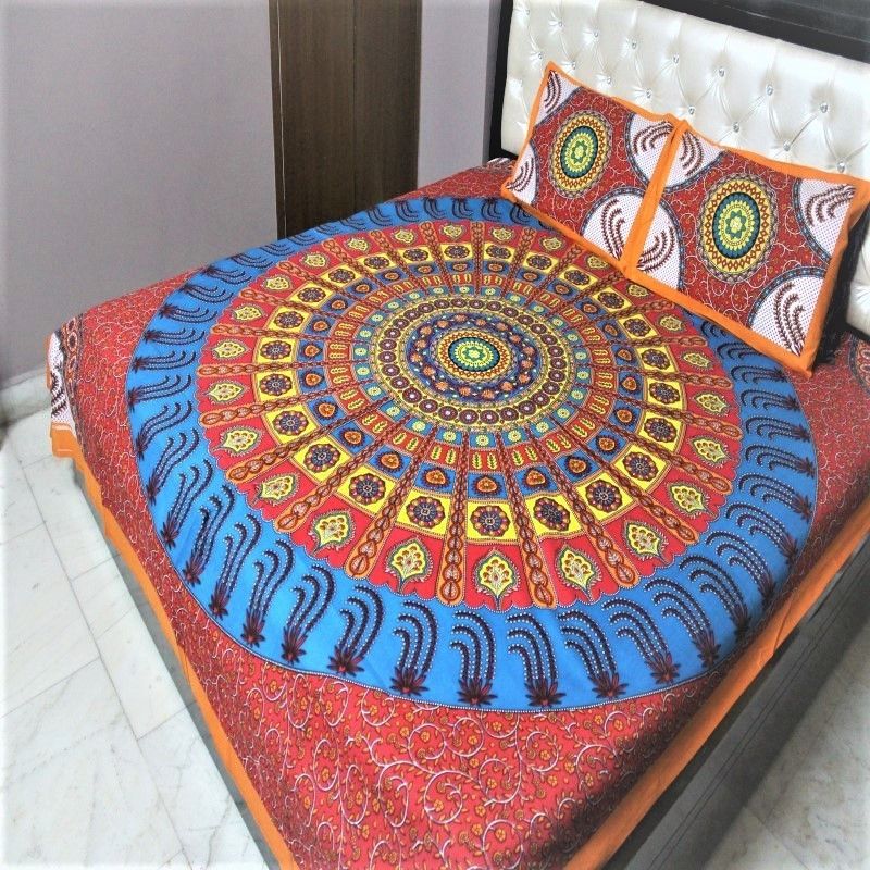 Fab Craft 120 TC Cotton Double Floral Flat Bedsheet  (Pack of 1, Red)