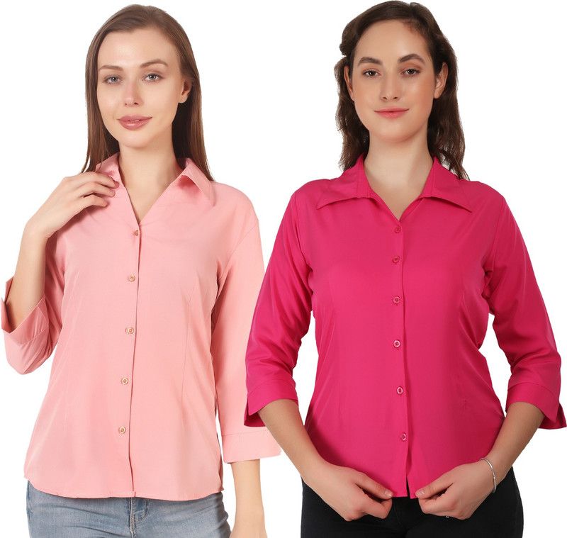Women Solid Casual Pink Shirt  (Pack of 2)