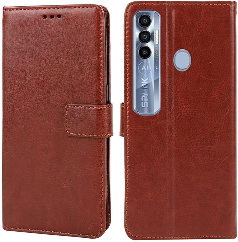 Rakulo Flip Cover for Tecno Spark 7 Pro  (Brown, Dual Protection, Pack of: 1)