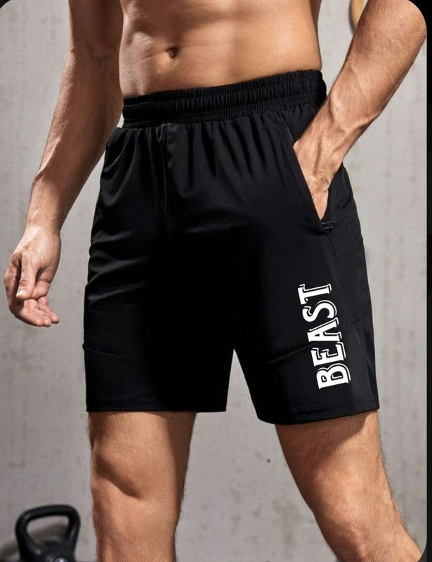 Printed Men Black Gym Shorts