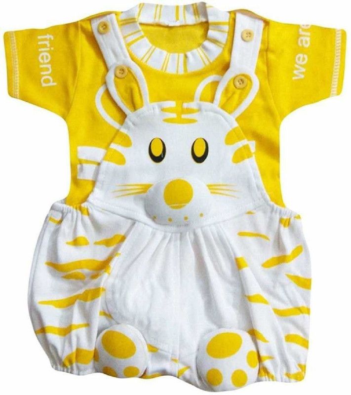 Dungaree For Baby Boys & Baby Girls Self Design Cotton Blend  (Yellow, Pack of 1)