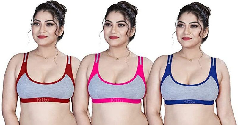 Pack of 3 Women Sports Non Padded Bra  (Maroon, Blue, Pink)