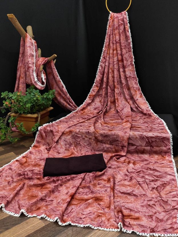 Printed Chanderi Chiffon Saree  (Pink)