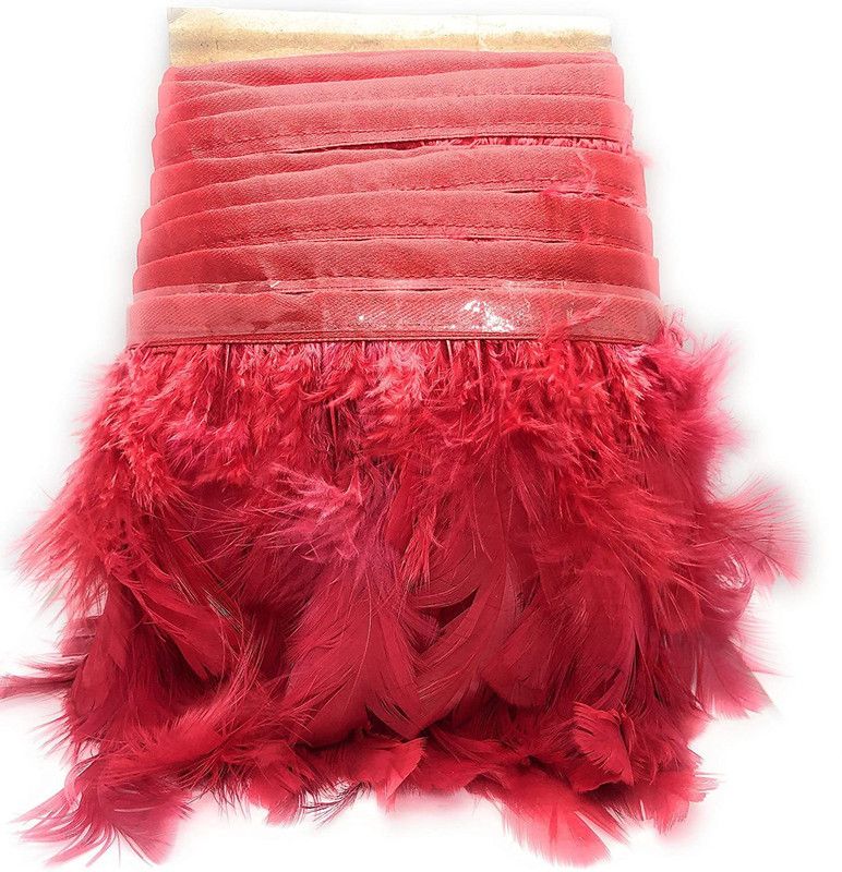 Kavmart 4" INCH Designer Super Feather Fur Lace (10 Meters) (Red) Lace Reel  (Pack of 1)
