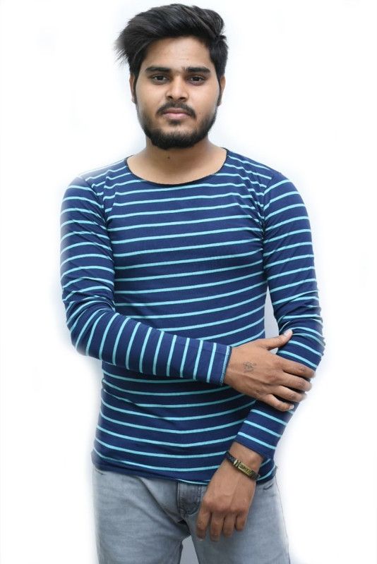 Green&blue-multicolor-tshirt Men Striped Round Neck Cotton Blend Multicolor T-Shirt