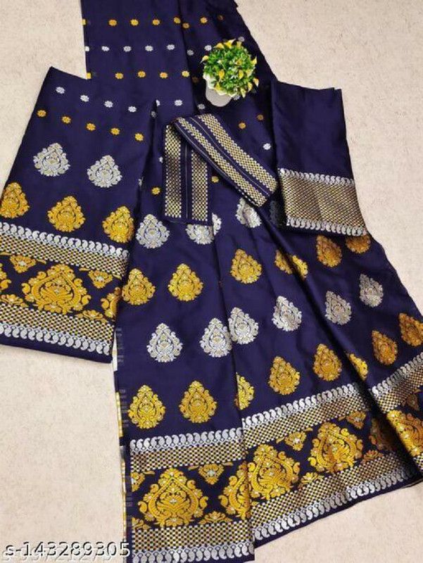 Woven Mekhela Chador Pure Silk Saree  (Blue)