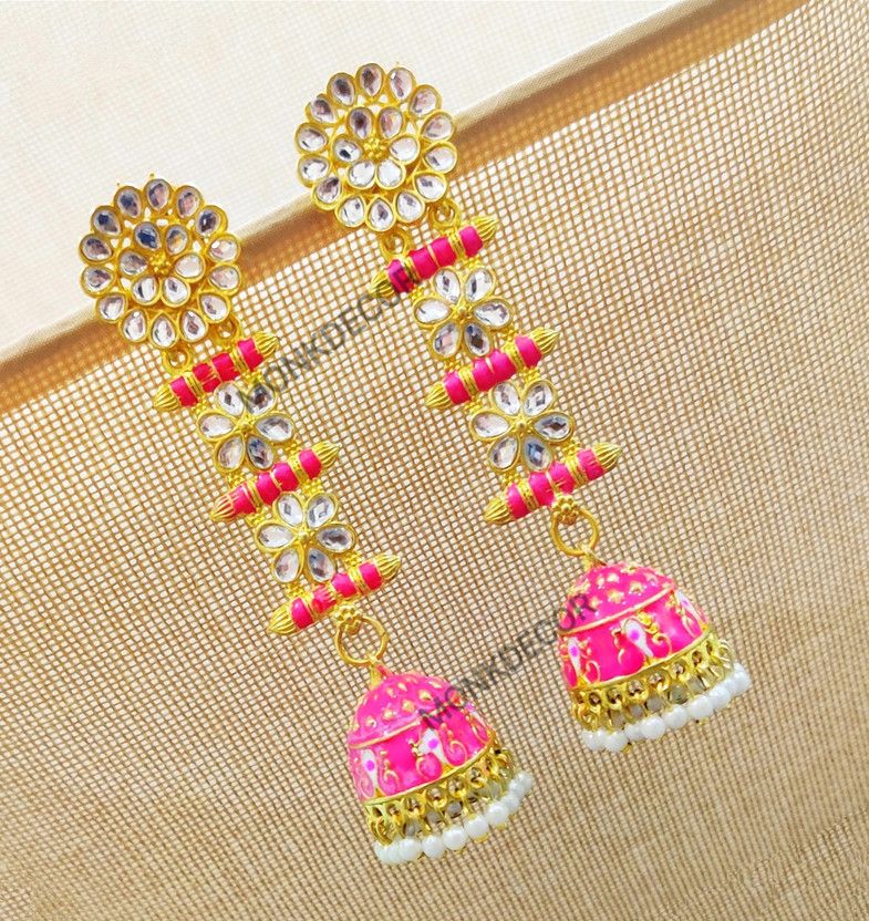 (Seedhi-Pink) Stylish Latkan Design Earring For Girls & Women Alloy Jhumki Earring