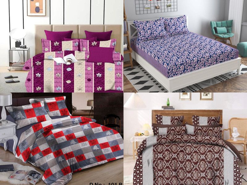 ishab 150 TC Polycotton Queen 3D Printed Flat Bedsheet  (Pack of 4, Multicolor)